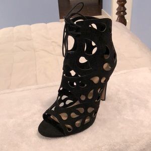 Also Figunno black suedy cutout heel, size 9